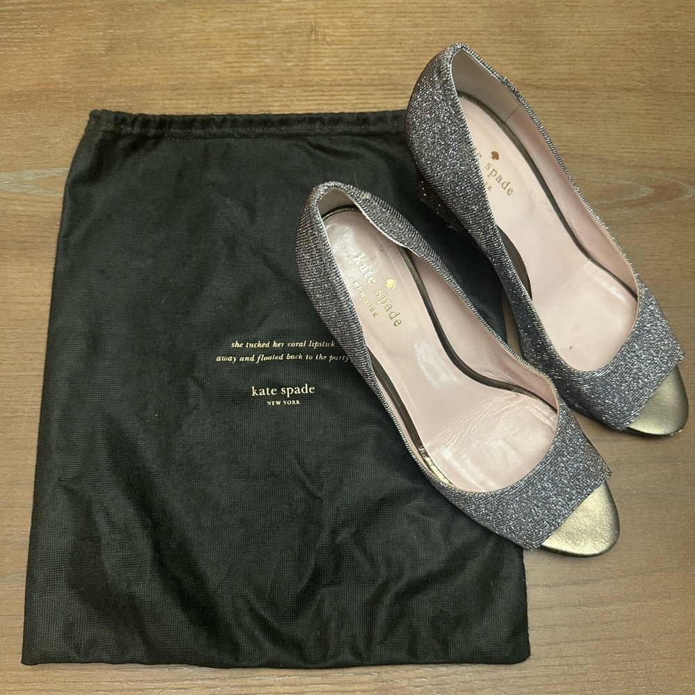 kate spade Glitter Peep-Toe Pumps with Gold Toe